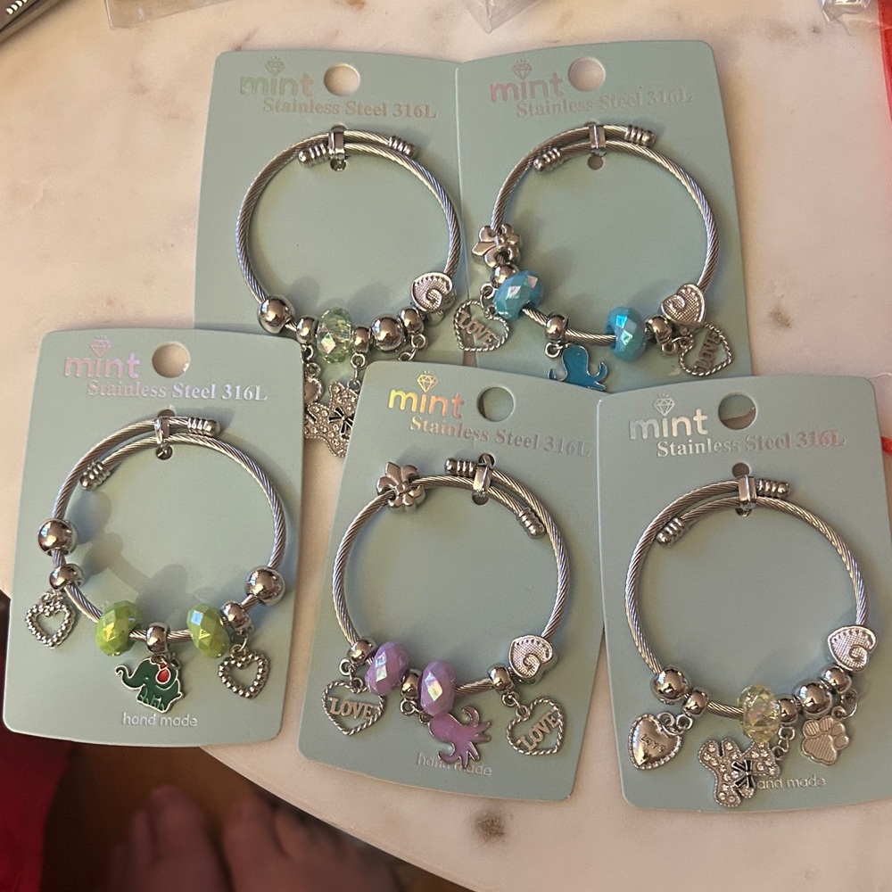Mint Charm Bracelets with Colorful Beads‎ 5 total